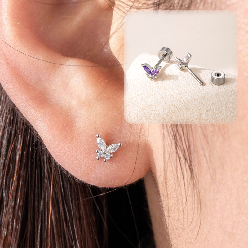 Body Jewelry Titanium - 20G CZ Butterfly Earring Stud for