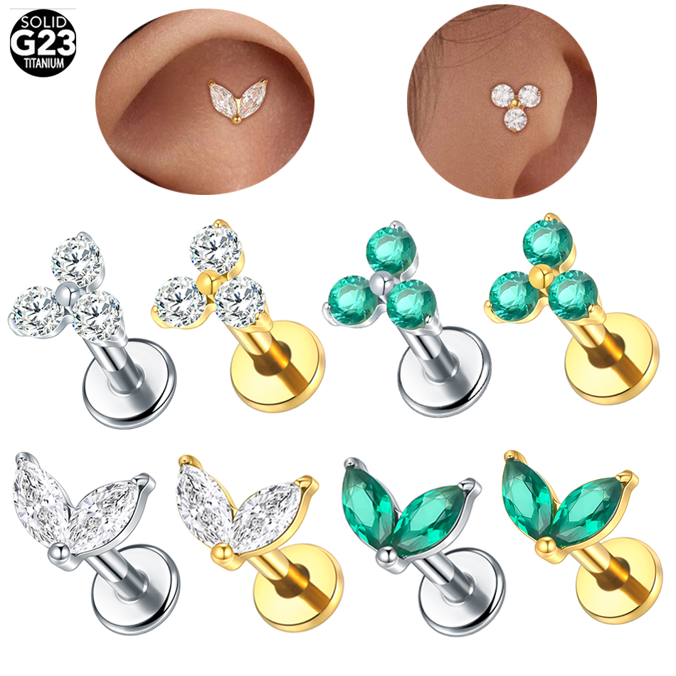 Zoor Body Jewelry - 1pc Titanium White Green Zircon Stud