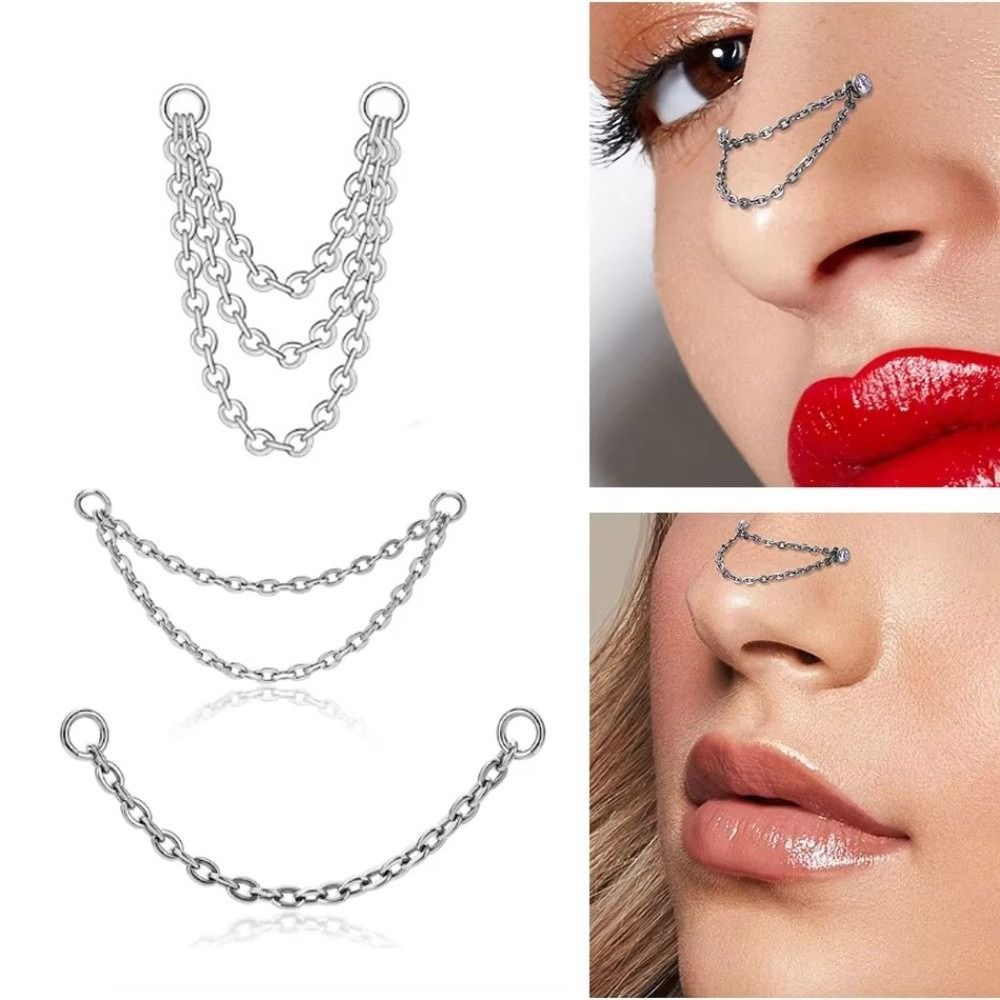 Body Jewelry And Earrings - Titanium Nose Chain Three Layer Chain