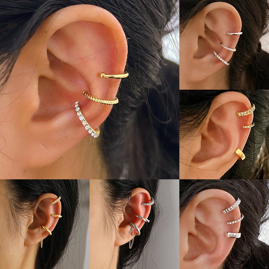 Body Jewelry Gold - 3Pcs Simple Crystal Ear Cuff For