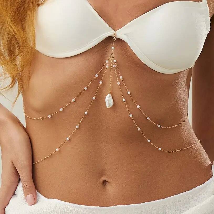 Body Jewelry - SHIXIN Aesthetic Multilayer Imitation Pearl Chest