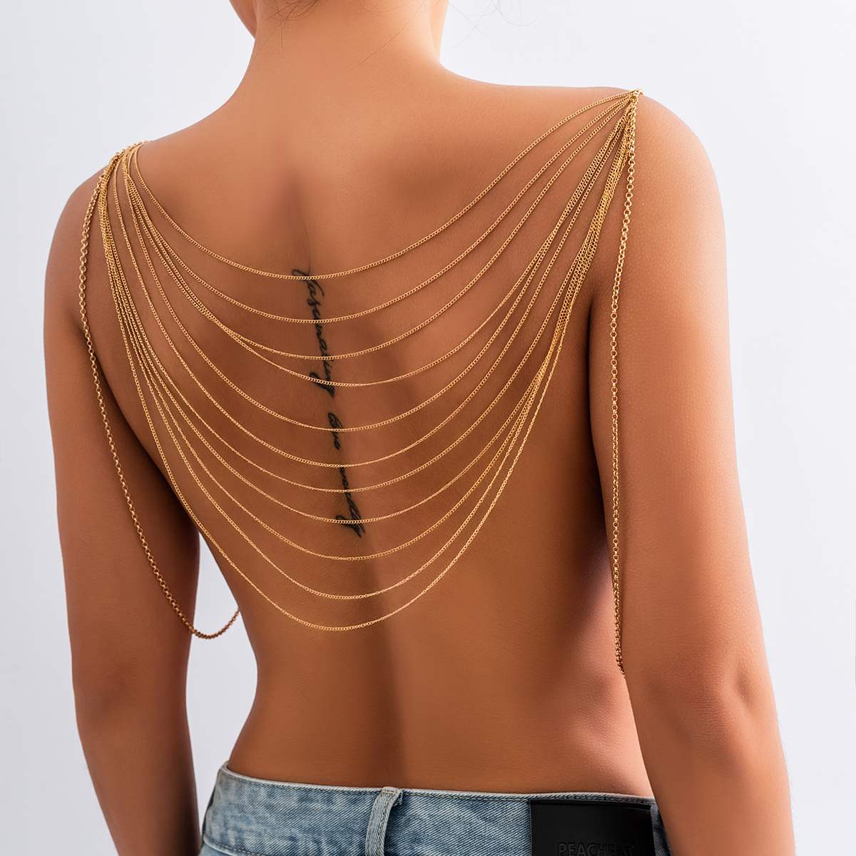 Body Jewelry Gold - IngeSight.Z Punk Multilayer Metal Chain Tassel
