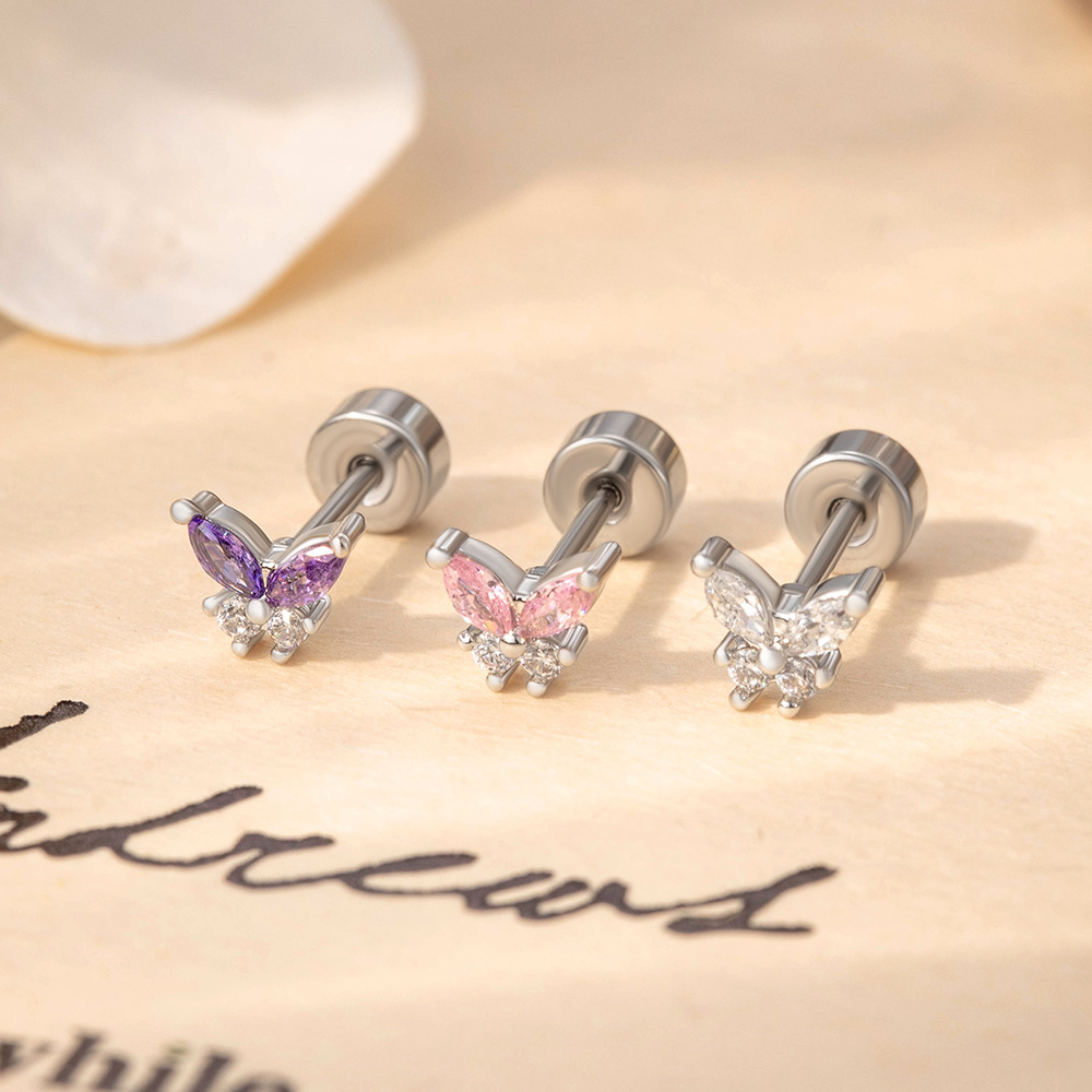 20G CZ Butterfly Earring Stud  - Body Jewelry Titanium บทวิจารณ์และราคา