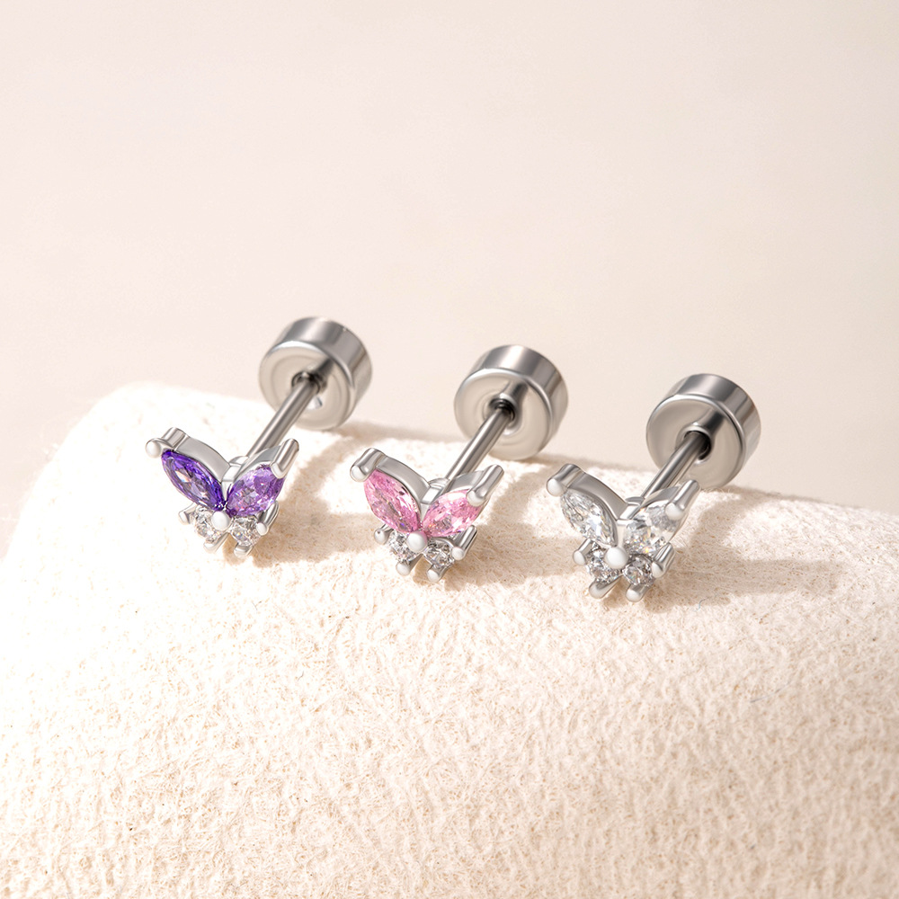 20G CZ Butterfly Earring Stud  - Body Jewelry Titanium บทวิจารณ์และราคา