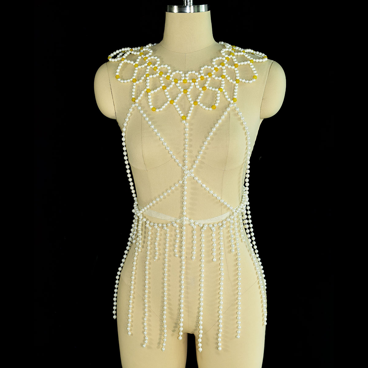 Fashion Faux Pearl Body Jewelr - Yellow Body Jewelry บทวิจารณ์และราคา