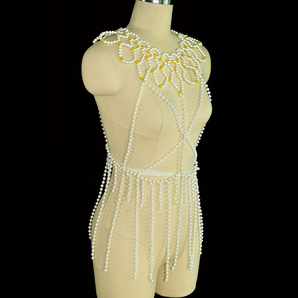 Fashion Faux Pearl Body Jewelr - Yellow Body Jewelry บทวิจารณ์และราคา