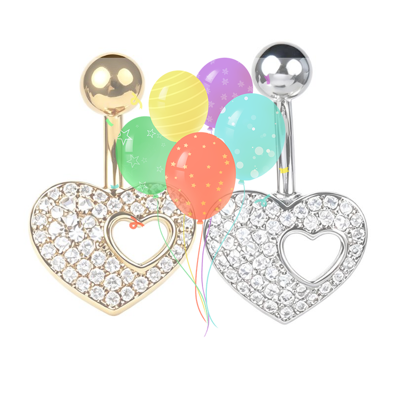 Heart Motif Curved Navel Ring  - Body Jewelry For Sensitive Skin บทวิจารณ์และราคา