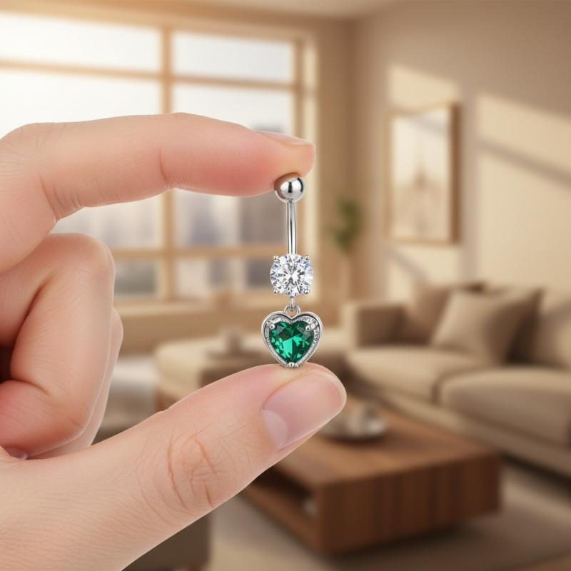 Heart Motif Curved Navel Ring  - Body Jewelry For Sensitive Skin บทวิจารณ์และราคา