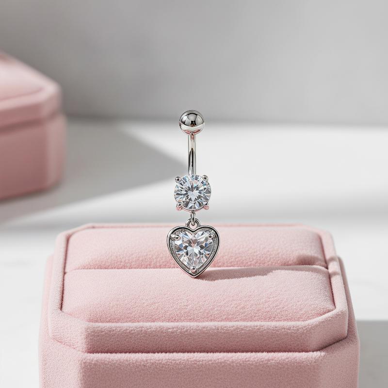 Heart Motif Curved Navel Ring  - Body Jewelry For Sensitive Skin บทวิจารณ์และราคา