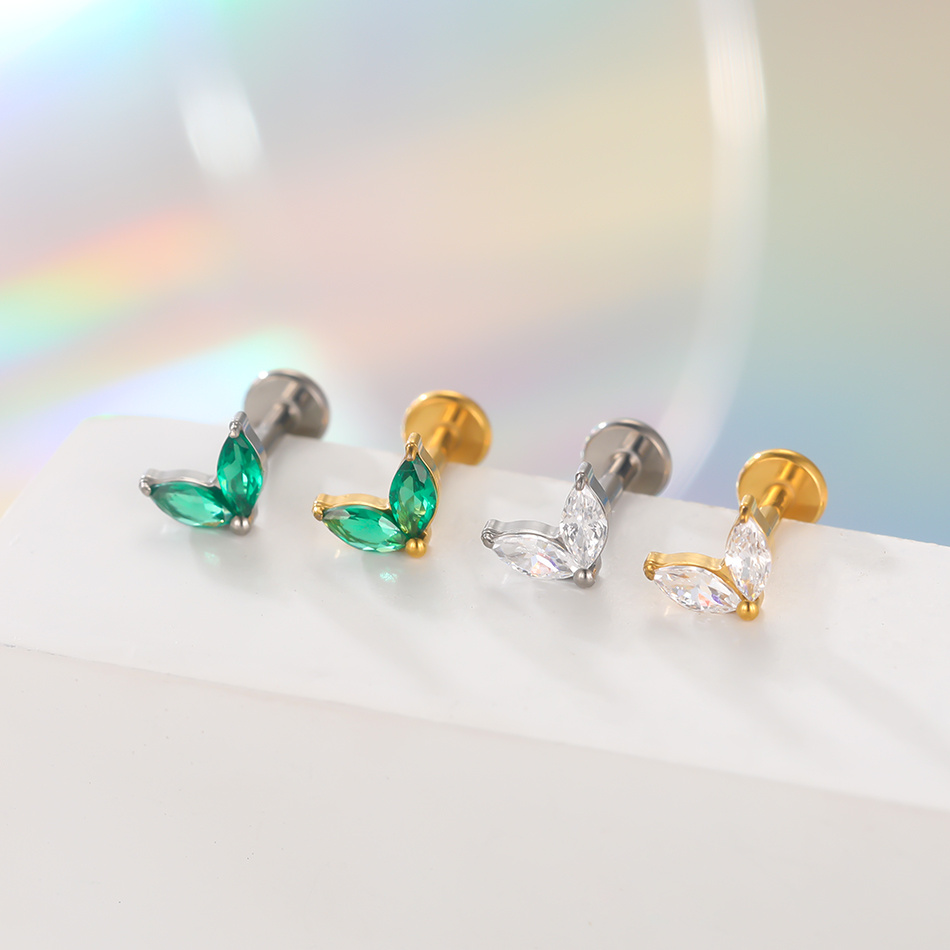 1pc Titanium White Green Zirco - Zoor Body Jewelry บทวิจารณ์และราคา