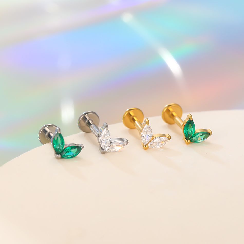 1pc Titanium White Green Zirco - Zoor Body Jewelry บทวิจารณ์และราคา