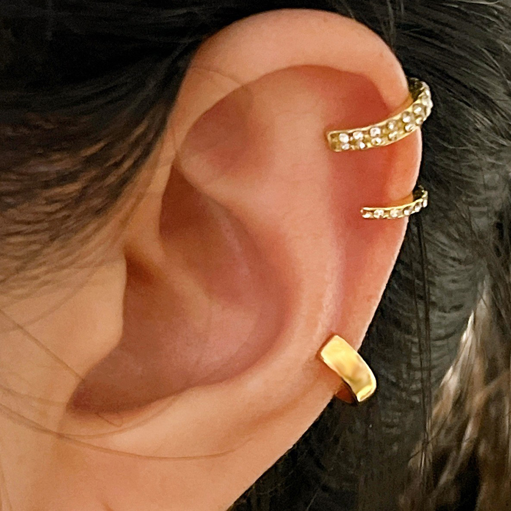 3Pcs Simple Crystal Ear Cuff F - Body Jewelry Gold บทวิจารณ์และราคา