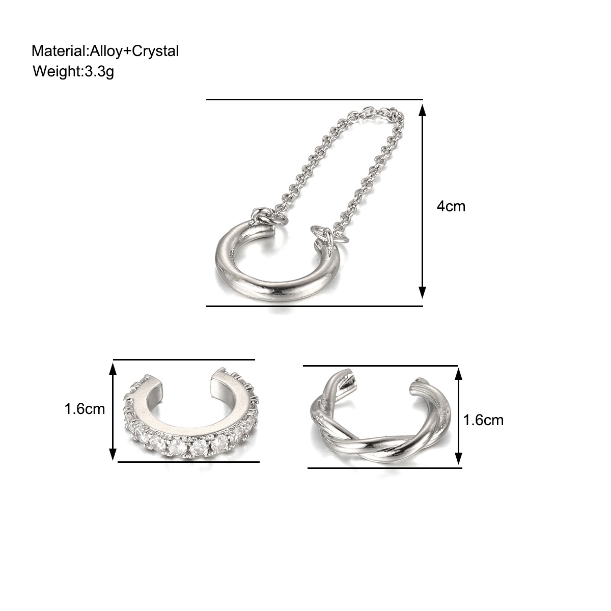 3Pcs Simple Crystal Ear Cuff F - Body Jewelry Gold บทวิจารณ์และราคา