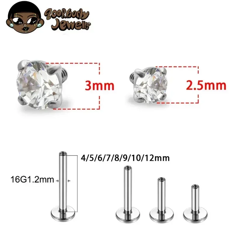 1Pcs G23 Titanium Piercing CZ  - Zoor Body Jewelry บทวิจารณ์และราคา