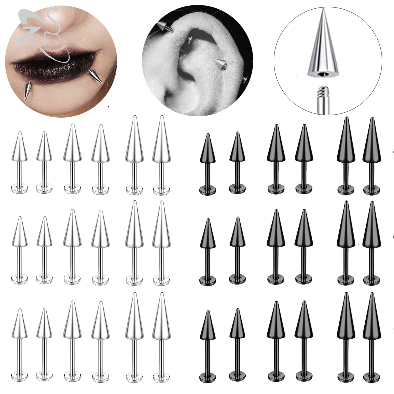 ZS 3pcs/lot 16g Cone Spike Lab - Zs Body Jewelry บทวิจารณ์และราคา