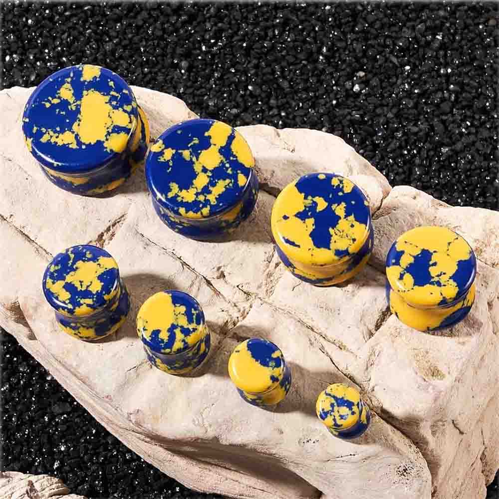 Stone Ear Gauges Plugs Saddle  - Yellow Body Jewelry บทวิจารณ์และราคา