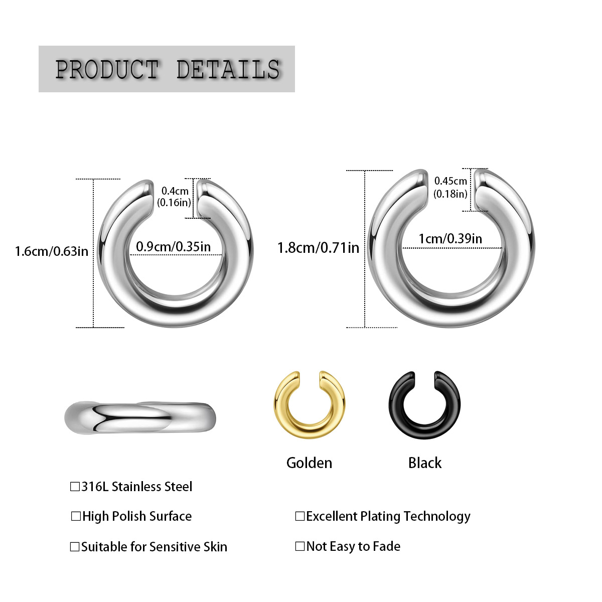 1pc Exaggerated c-Shaped Non-P - Body Jewelry And Earrings บทวิจารณ์และราคา