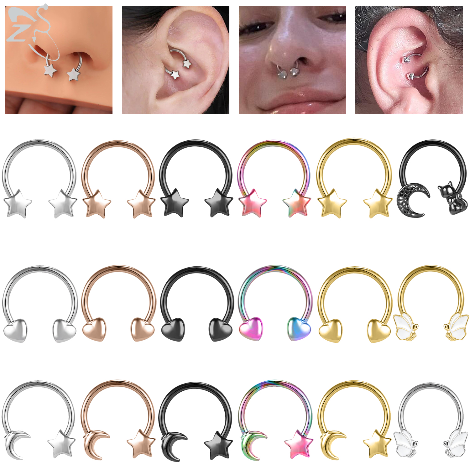 ZS 1PC 16G Star Heart Septum R - Zs Body Jewelry บทวิจารณ์และราคา
