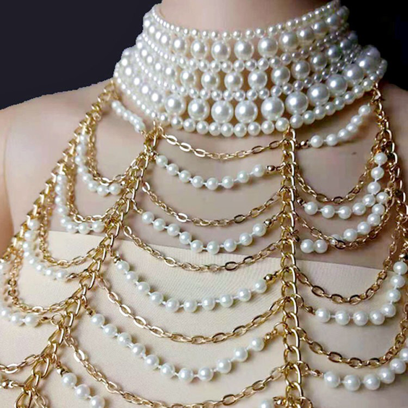 Vintage Multilayer Pearl Neckl - Body Jewelry Brands บทวิจารณ์และราคา