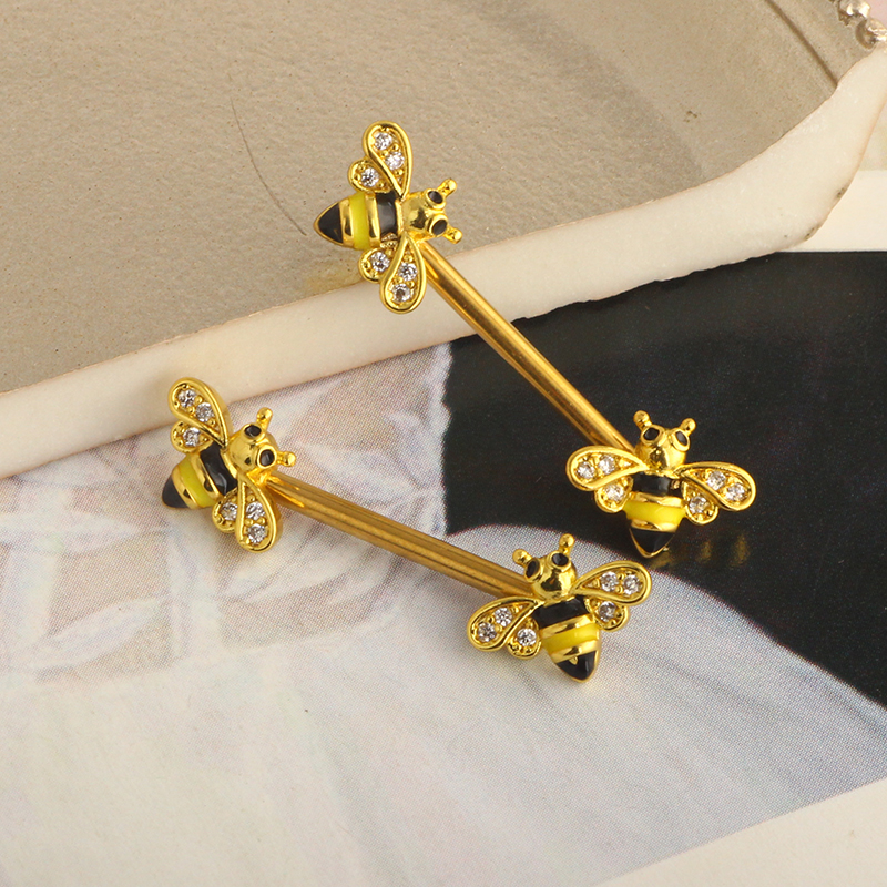 Bee Nipple Barbell 14g Yellow  - Yellow Body Jewelry บทวิจารณ์และราคา