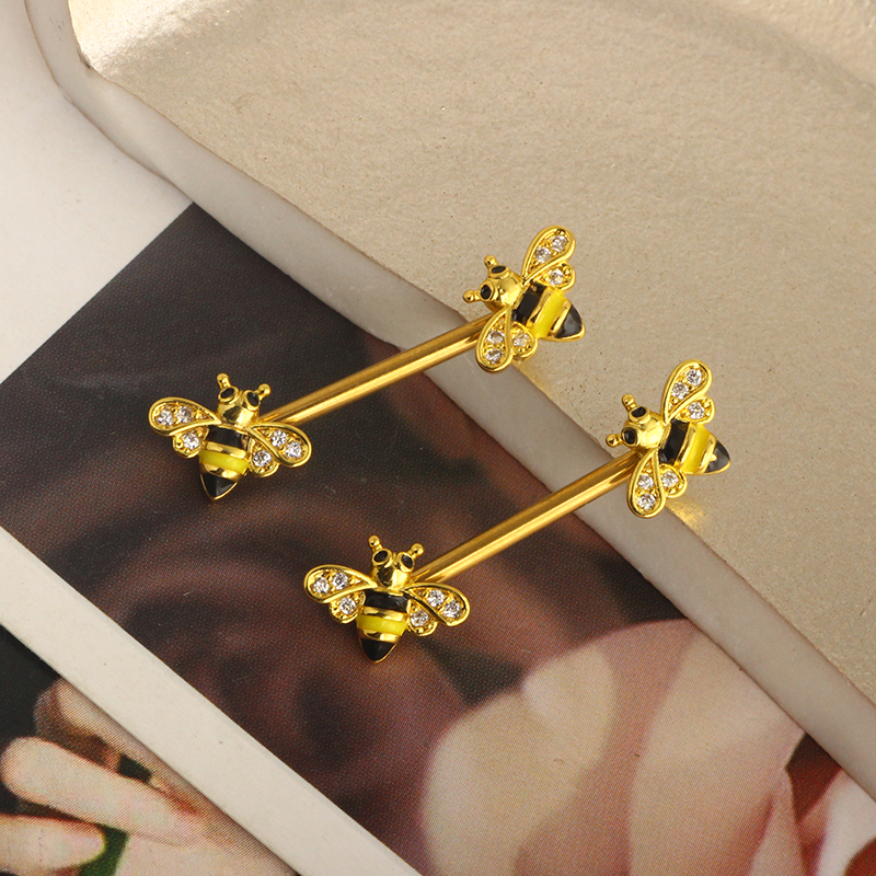 Bee Nipple Barbell 14g Yellow  - Yellow Body Jewelry บทวิจารณ์และราคา