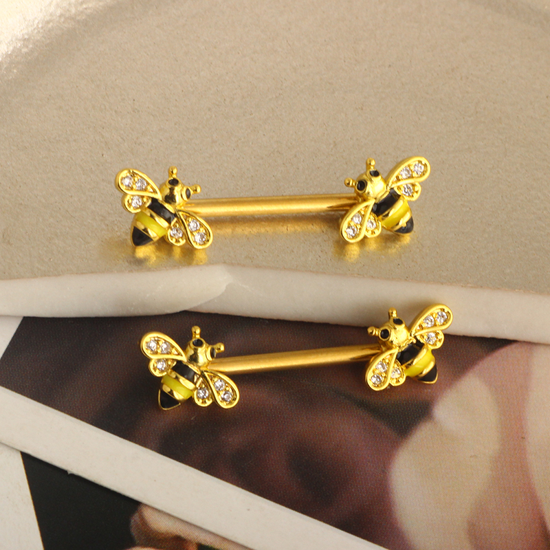Bee Nipple Barbell 14g Yellow  - Yellow Body Jewelry บทวิจารณ์และราคา